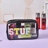 Étanche Transparent PVC Cosmétique Sac Broderie Lettres Belle Grande Capacité Voyage Trousse De Toilette Pratique Cosmétiques Sacs