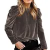 Damen-Blusen, halbhoher Kragen, Rüschen, plissierte Schulter, Puff-Shirts, lange Ärmel, Damen-Bluse, Herbst-Winter, Samt-Pullover-Oberteil