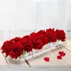 Vases Flower Vase Acrylic Rectangle Rectangular Floral Centerpiece For Dining Table 15.7 Inches Clear Long 22 Holes Flowe