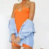 Casual Dresses 2023 Halter Neck Mesh Bodycon Dress Female Blue Backless Off The Shoulder Summer Orange Sexy Beach Mini Party Y2k