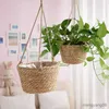 Planters Pots Hanging Planter Straw Rope Woven Wall Hanging Plant Storage Basket Flower Pot Hanger For Wall Decoration Countyard Garden R230621