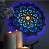 Obiekty dekoracyjne figurki mandali joga pokój nocna LED Rzeźbiona otoczenie drewniana drewniana lampa na ścianie PVC lampa lamapara domowa dekoracja sypialni 230620
