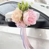 Dekorativa blommor 2 st bröllop bildekor blommordörhandtag bakspegel spegel dekorera kreativa konstgjorda blommiga tillbehör äktenskap rekvisita