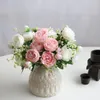 Dekorativa blommor Rose Pink Silk Bouquet Peony Artificial Flower 5 Big Head 4 Small Bud Bride Wedding Home Decoration Fake