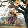 Ny Halloween skräckhäxdocka hängande ornament som flyger häxa med kvasten hänge halloween festdekoration för hemdiy krans