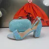 Sandálias BaoYaFang AB Azul Noiva Casamento Sapatos E Bolsa Moda Feminina Verão Salto Grosso Saco Festa Noturna Feminino Alça Tornozelo