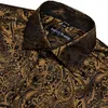 Camisas Masculinas Barry.Wang 4XL Luxo Ouro Paisley Seda Camisas Masculinas Manga Comprida Casual Flor Camisas Para Homens Designer Fit Camisas BY-0061 230620