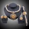 Collana Orecchini Set Gioielli Placcati Oro Moda Donna Grande Ciondolo Collana Bracciale Anello Regalo Festa Nuziale