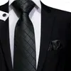 Noeuds papillon salut-cravate cadeau d'affaires pour hommes cravate noir Plaid classique luxe soie hommes cravate mode Hanky boutons de manchette ensemble de haute qualité