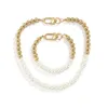 Charm Bracelets Pearl Necklace Men's Clavicle Chain Simple Unisex Bead Splicing Bracelet Set