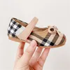 Baby Prewalker Spring Autumn Children's Princess Shoes Girls Bow Tie Small Plaid Shoes Non Slip Soft Sole Baby Shoes New Born Size 15-25