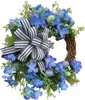 Fleurs décoratives oeufs de pâques couronne 45 cm rotin printemps bleu fleur porte pour vacances mariage maison fête mur avant décor