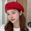 Moda Yeni Sonbahar Kış Kapağı Yün Örme Şapka Kadın Beraları Beanie Şapkaları Sıcak Retro Ressam Şapkası Milliner Snapback Zirveli Kapaklar L230523