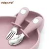 Tazze di piatti utensili 2 pcsset baby silicone stoviglie bambini in acciaio inossidabile stoviglie per cuccioli cartone animato per alimenti per alimenti per alimenti per alimentari fork 230621