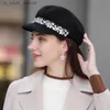 French New Style Hat Lady Autumn Winter Beret Hat Top Hat British Pumpkin Hat Woolen Hat Fashion Rhinestone Wool Felt Hat L230523