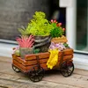 Planters Pots DIY Wooden Cart Flowerpot Fleshy Plant Pot Window Desk Garden Decoration Ornamental Wheelbarrow Planter Home Decoration Crafts R230620