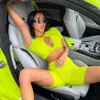 Women's Tracksuits escent Green European and American Style Summer Fresh Sexy Short Sleeve Open Umbilical Top Lifting Hip Shorts Set 230621