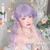 Party Supplies Women's Long Curly Hair Lolita Natural Internet Celebrity Lo Purple Pink Gradient Girl's Casual Cosplay Accessories
