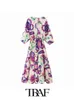 Robes décontractées basiques TRAF Femmes Robe Mode Imprimé Popeline Midi Découpe Avec Manches Moyennes Et Longues Robe Femme Dame Femme Robe 230620