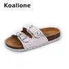 Kapcie letnie buty plażowe kapcie dla dziewcząt Cork Sandały Bling cekiny Buty rodzicielskie Lampart Barefoot Kaptaki Wysoka jakość J230621