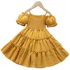 Abiti da ragazza Abiti da ragazza Abbigliamento in cotone Abito da torta per impiombatura con maniche a baccello per bambini 3-8 anni Abito da principessa AA230531