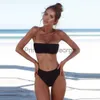 Dames Grote maten badmode Vrouwen Bandeau Bikini Badmode 2022 Effen kleur Strapless Split-badpak 2 stuks Sexy effen kleur badpakken x0621