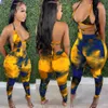 Dames Jumpsuits Rompertjes Doury Tie Dyed Jumpsuits Vrouwen Vetersluiting Halterhals Backless Romper voor Dames Zomer Club Outfit Holle Onregelmatige Catsuits 230620