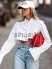 Blusas Femininas Camisas Bclout Moda Crop Tops Brancos Feminino 2023 Blusas Elegante Manga Flare Assimetria Camisas Pretas Blusas Streetwear Sexy Top Spring J230621