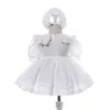 New Baby Girls Dress with Hat Toddler Maniche corte Battesimo Abito da battesimo Abito da comunione formale