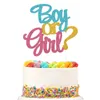 Nieuwe Glitter Jongen of Meisje Cake Toppers Gender Reveal Party Cake Decoraties Roze Blauw Hij of Zij Levert Verjaardagsfeestje Taart Vlaggen