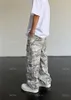 Mäns jeans American Cargo Pants Mens Gray Camouflage Jeans för män och kvinnor Overalls Hiphop Wide Leg Trend Straight Casual Baggy Clothes 230620