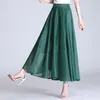 Kjolar solid grön lång kjol kvinnor 2023 sommar stor sväng elastisk midja maxi chic för semester strand falda larga