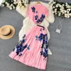 Two Piece Dress Vintage Elegant Floral Print sträckta tröjor Topp A-Line Pleated Midi Long kjolar Fashion Runway 2 PCS Set Casual Outfits 230620