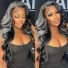 HD Lace Grey Highlight Color парик человеческих волос с детскими волосами Glueless объемная волна парик фронта шнурка синтетический для чернокожих женщин