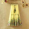 Gonne Nuovo arrivo Summer Beach Bohemian Women Chiffon Flower Stampa coulisse Maxi gonna lunga J230621