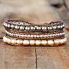 Bangle Women Wrap Bracelets Freshwater Pearl 3 Strands Leather Rope Woven Bracelet Statement Bracelet Mother's Day Gifts Jewelry 230620