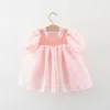 Vestidos para meninas 1561 meninas 2023 verão laço renda vestido princesa edição coreana cor sólida infantil