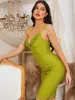 Casual Dresses Lime Green Bandage Dress 2023 Summer Women Mini Bodycon Sexig Party Evening Birthday Club Outfits Ankomst