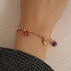 Lien Bracelets Bracelet Femme Coloré 3D Zircon Grand Carré Conception Rose Dégoulinant D'huile Dauphin Amour