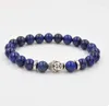 Bracelets porte-bonheur BPPCCR Lapis Lazuli pierre 8mm tête de bouddha métal perlé Chakra Bracelet perles de prière bijoux hommes femmes Pulsera