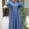 Vêtements ethniques grande taille Abaya poche robe en jean boutonnée jupe longue arabe femmes musulmanes Noble prière du Ramadan