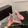 Sandalias Versión alta Carta de verano Agua Diamante Cabeza cuadrada Estilo de hada Transparente Una palabra Zapatos Tacones gruesos T230621