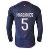 2023 24 Kimpembe Wersja gracza Męskie koszulki piłkarskie Saint Germain Marquinhos Long Rleeve Verratti Mbappe N.mendes Home Blue Away koszule piłkarskie mundury dla dorosłych mundury