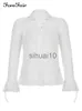 Femmes Blouses Chemises Forefair 2021 Automne Femmes Sexy T-shirts Vintage Mode Col En V Bouton Y2k Voir À Travers Blanc Casual À Manches Longues Top Dames J230621