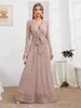 Männer Westen Frauen V-ausschnitt Kleid Pailletten Oberfläche Binden Taille Plissee Kleid Langarm Maix Party Abend Damen Vestidos