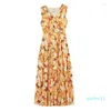 Casual Dresses 2023 Summer Dress Cross V-hals Floral Beach kjol Hög midja Slimming Large