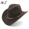 Cloches 3Size Women's Men's Wool Hollow Western Cowboy Hat With Fashion Belt Gentleman Lady Jazz Cowgirl Toca Sombrero Cap 230620