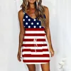 Casual Dresses Independence Day Female Summer Sexy Suspender American Flag Print Vintage Lace Up Waist Dress Formal For Women Vestidos