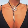 Bohème évider Fleur Spirale Collier Chaîne Européenne et Turquoise En Cuir Corde Y Forme Collier De Mode Simple Plage Collier