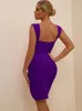 Vestidos Casuais Vestido Bandagem Drapeado Feminino Roxo Bodycon Festa Noturna Elegante Sexy Mini Aniversário Roupas Clube 2023 Verão